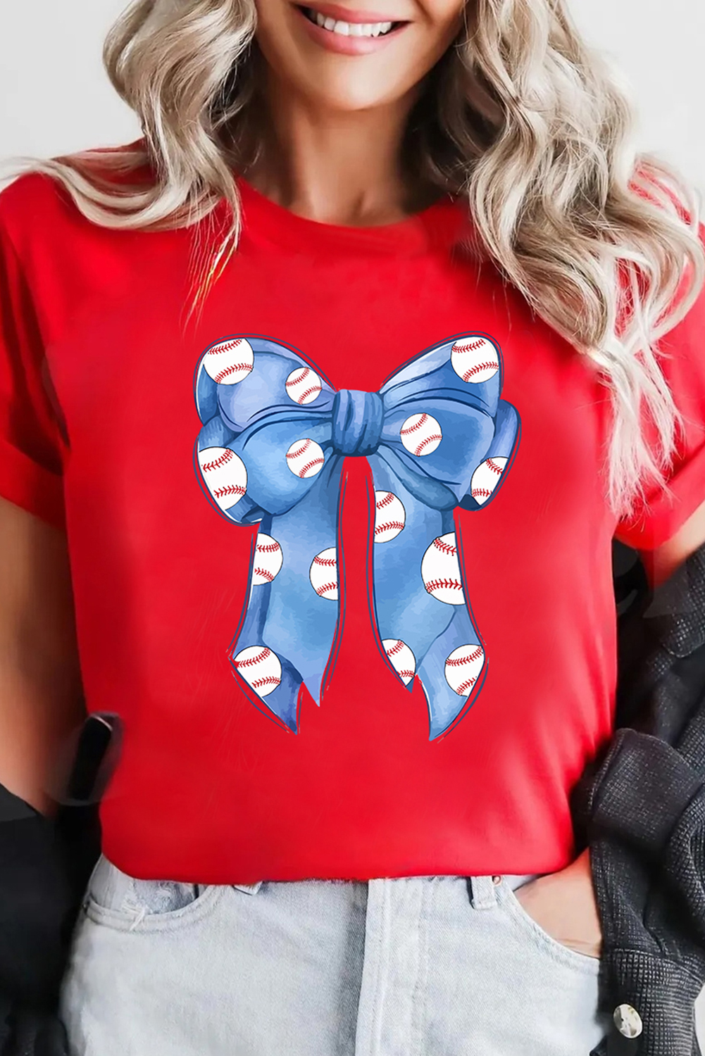 Red Rugby Bowknot Graphic Crew Neck Tee - loveforevers