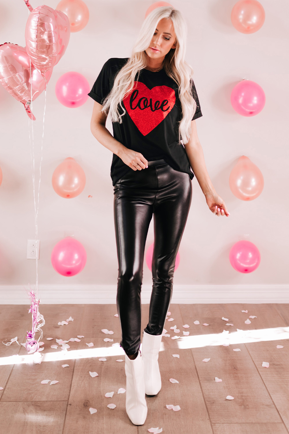 Black Love Heart Shaped Glitter Print T Shirt - loveforevers