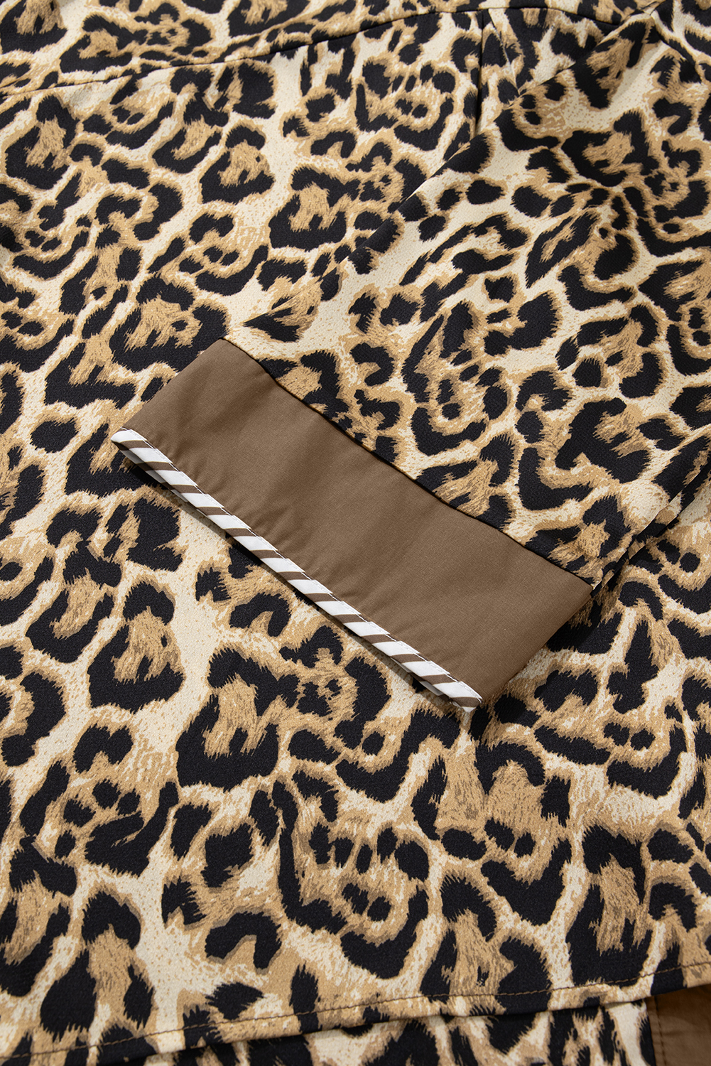 Brown Leopard Collared 3/4 Sleeve Shirt and Loose Pants Two Piece Outfit Set - loveforevers