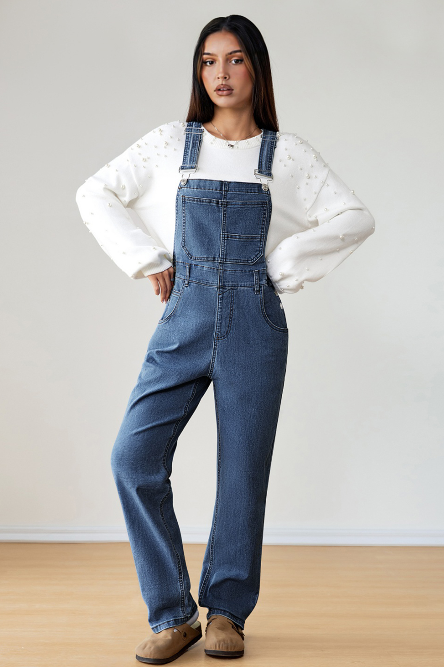 Light Blue Retro Bib Pocket Buckle Straps Casual Denim Jumpsuit - loveforevers