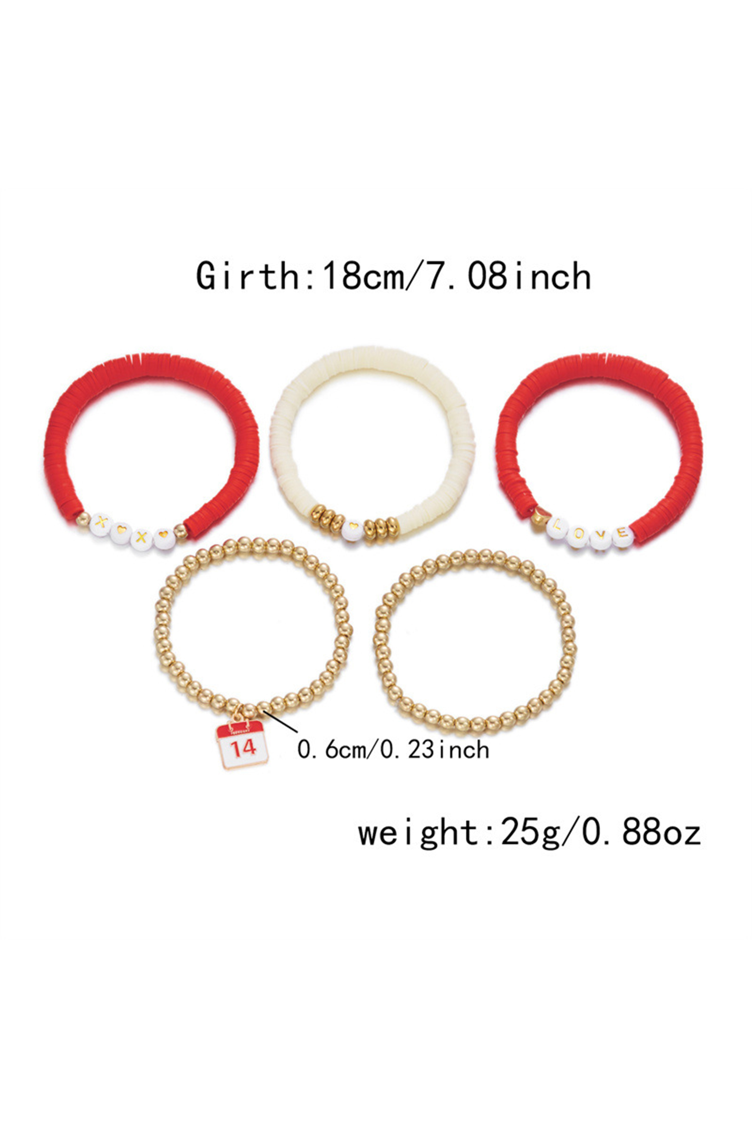 Gold Valentines Day Mixed Beads 5pcs Bracelet Set - loveforevers