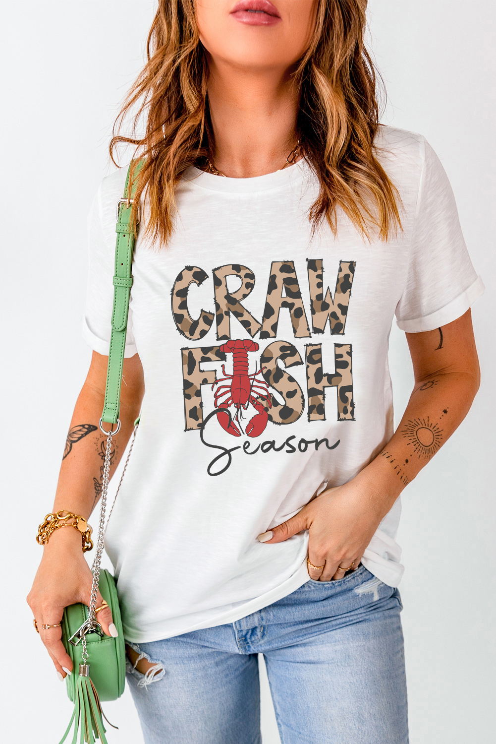 White Leopard CRAWFISH Season Lettering Casual Tee - loveforevers