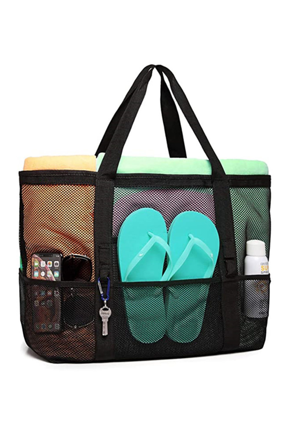Black Multi-pocket Large Mesh Tote Bag - loveforevers