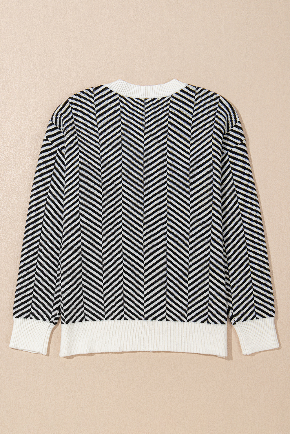 Coffee Contrast Edge Crew Neck Drop Shoulder Sweater - loveforevers