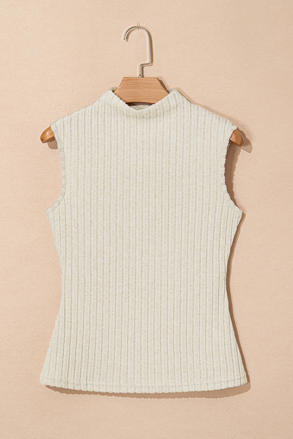 Apricot Ribbed Knit Mock Neck Tank Top - loveforevers