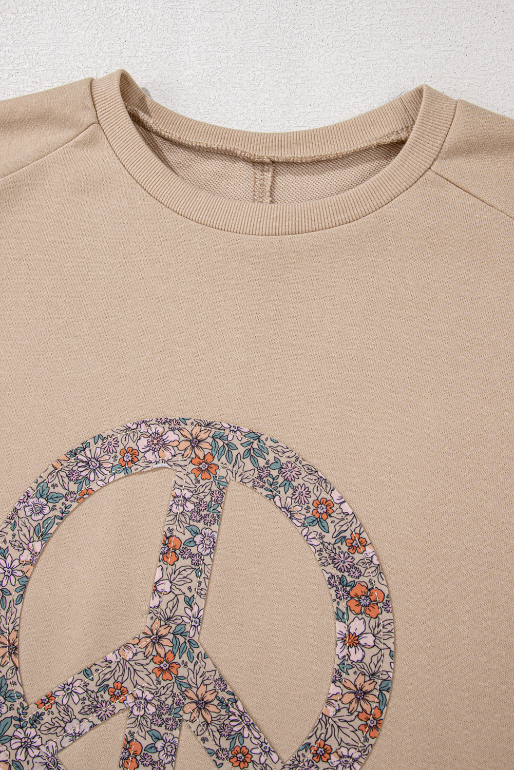 Beige Flower Patch Graphic Exposed Seam Wide Sleeve Top - loveforevers