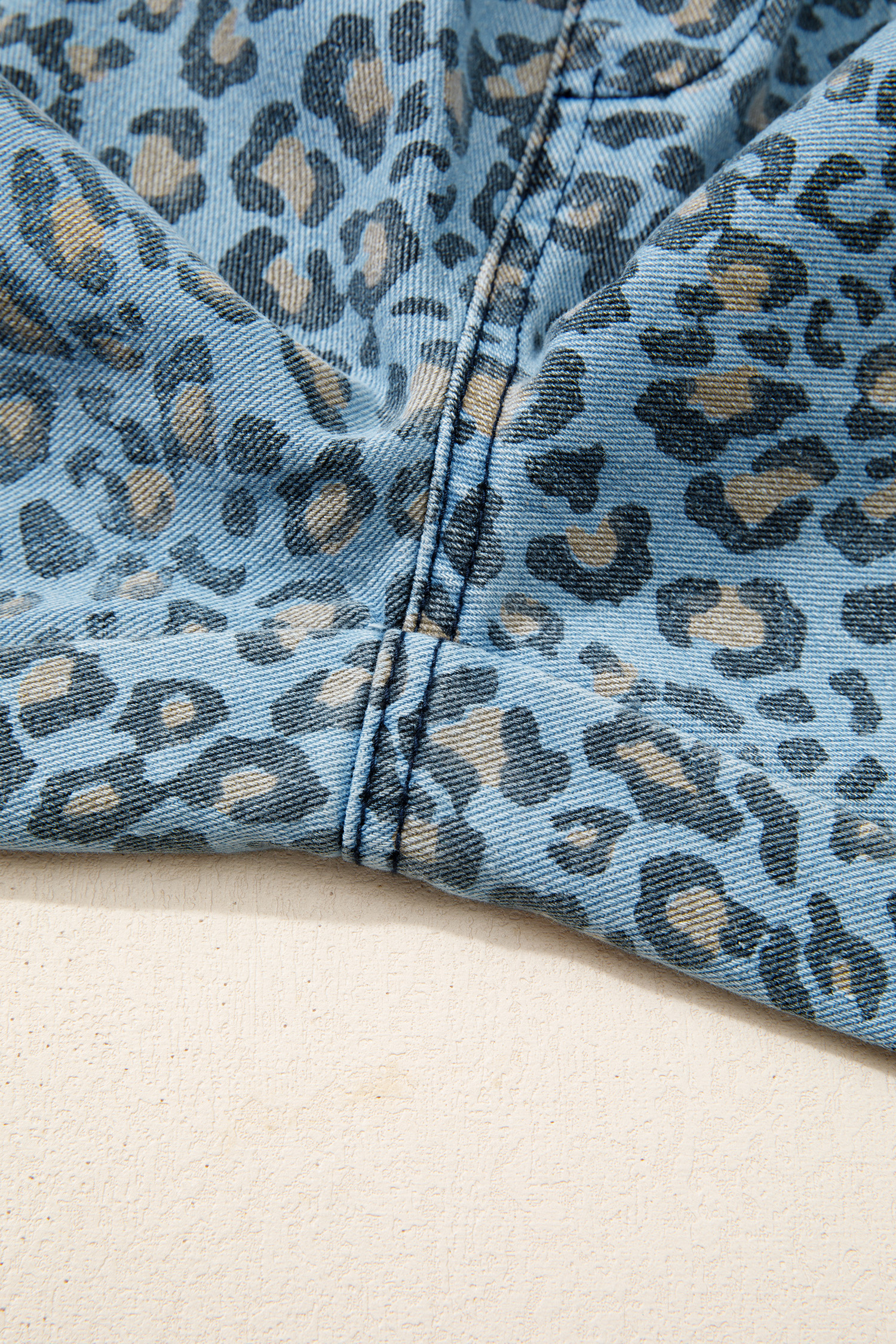 Blue Leopard Print Exposed Seam Detail Wide Leg Drawstring Jeans - loveforevers