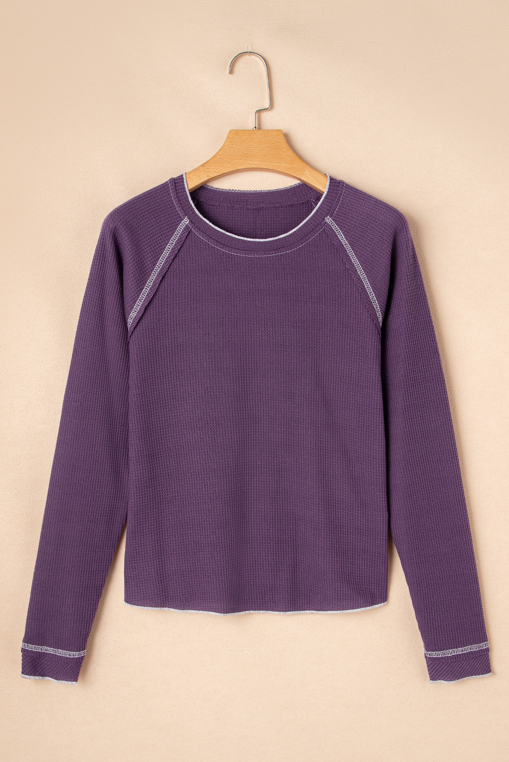Smoke Gray Textured Round Neck Long Sleeve Top - loveforevers