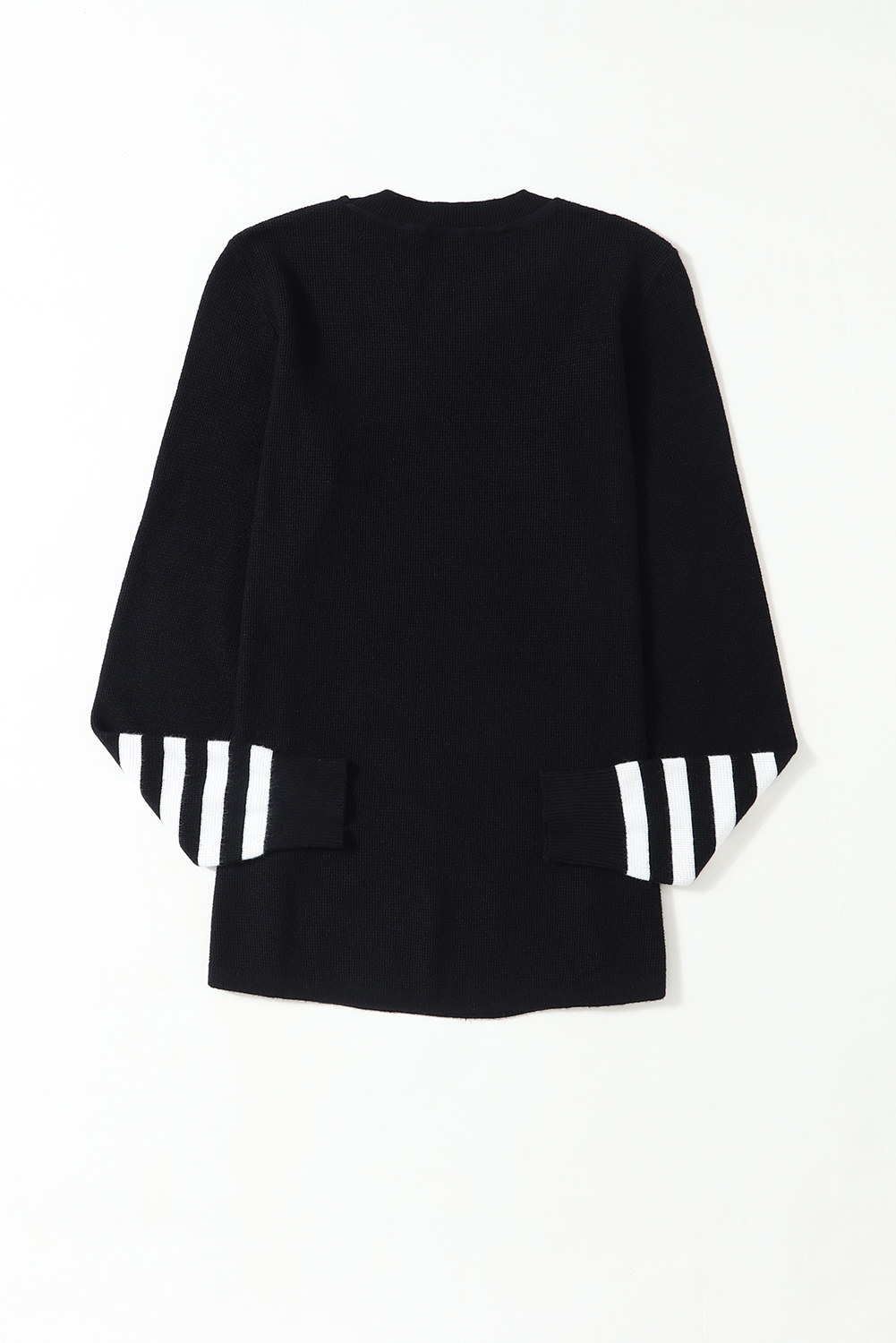 Black Striped Sleeve Plain Knit Sweater - loveforevers