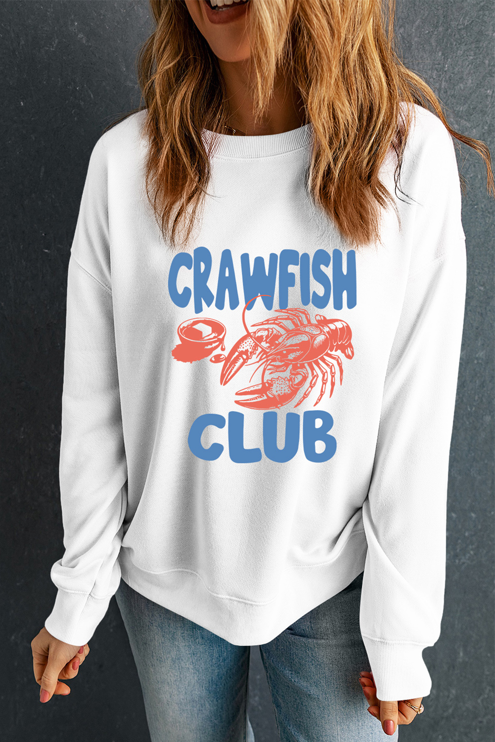 White CRAWFISH CLUB Printed Drop Shoulder Sweatshirt - loveforevers