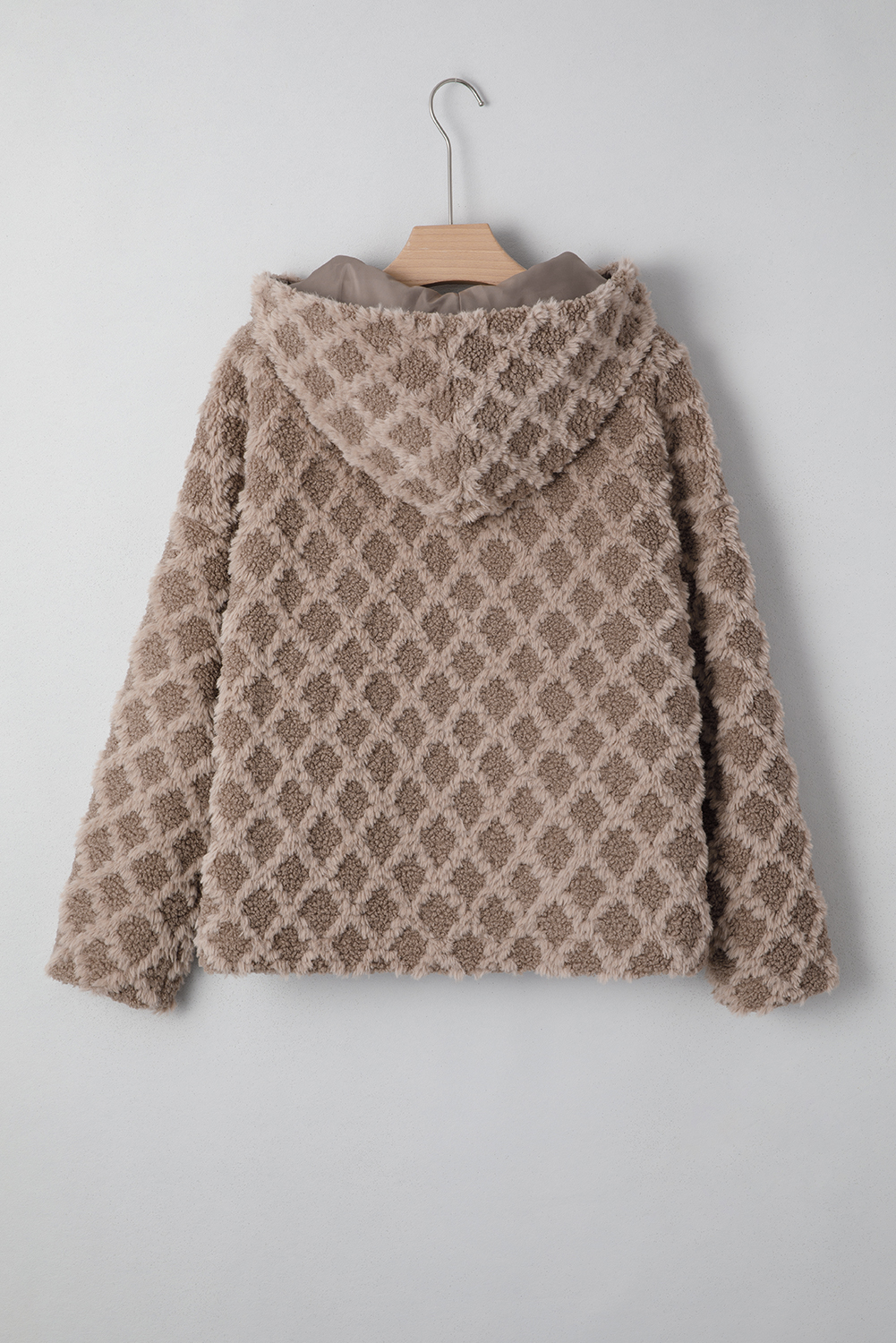 Chestnut Sherpa Rhombus Zip Up Side Pocket Hooded Jacket - loveforevers
