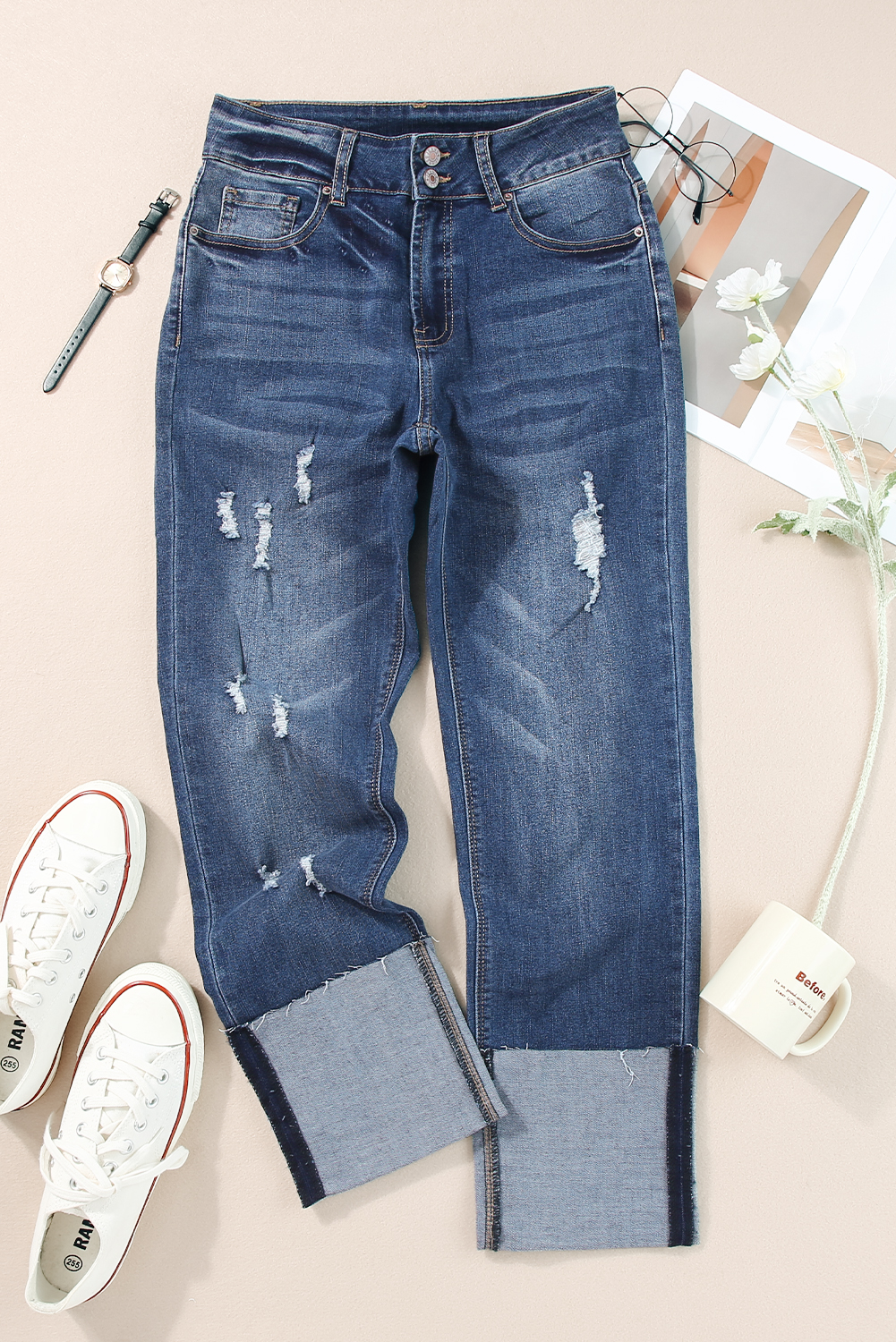 High Waist Distressed Straight Leg Jeans - loveforevers