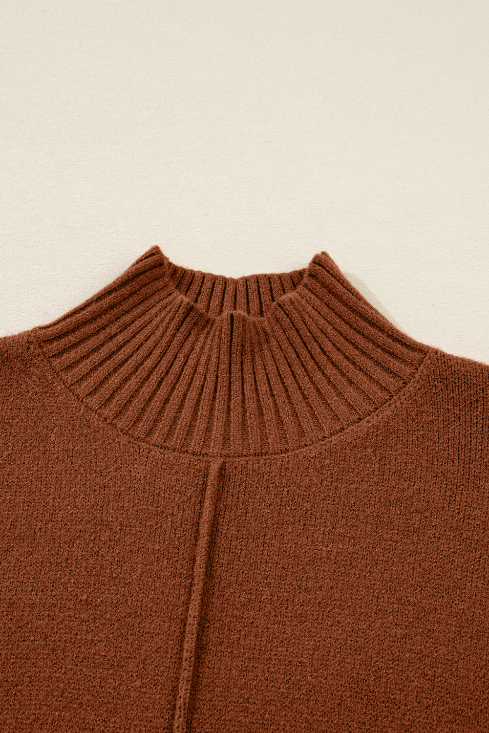 Fiery Red Ribbed High Neck Front Pockets Center Seam Shift Sweater Dress - loveforevers