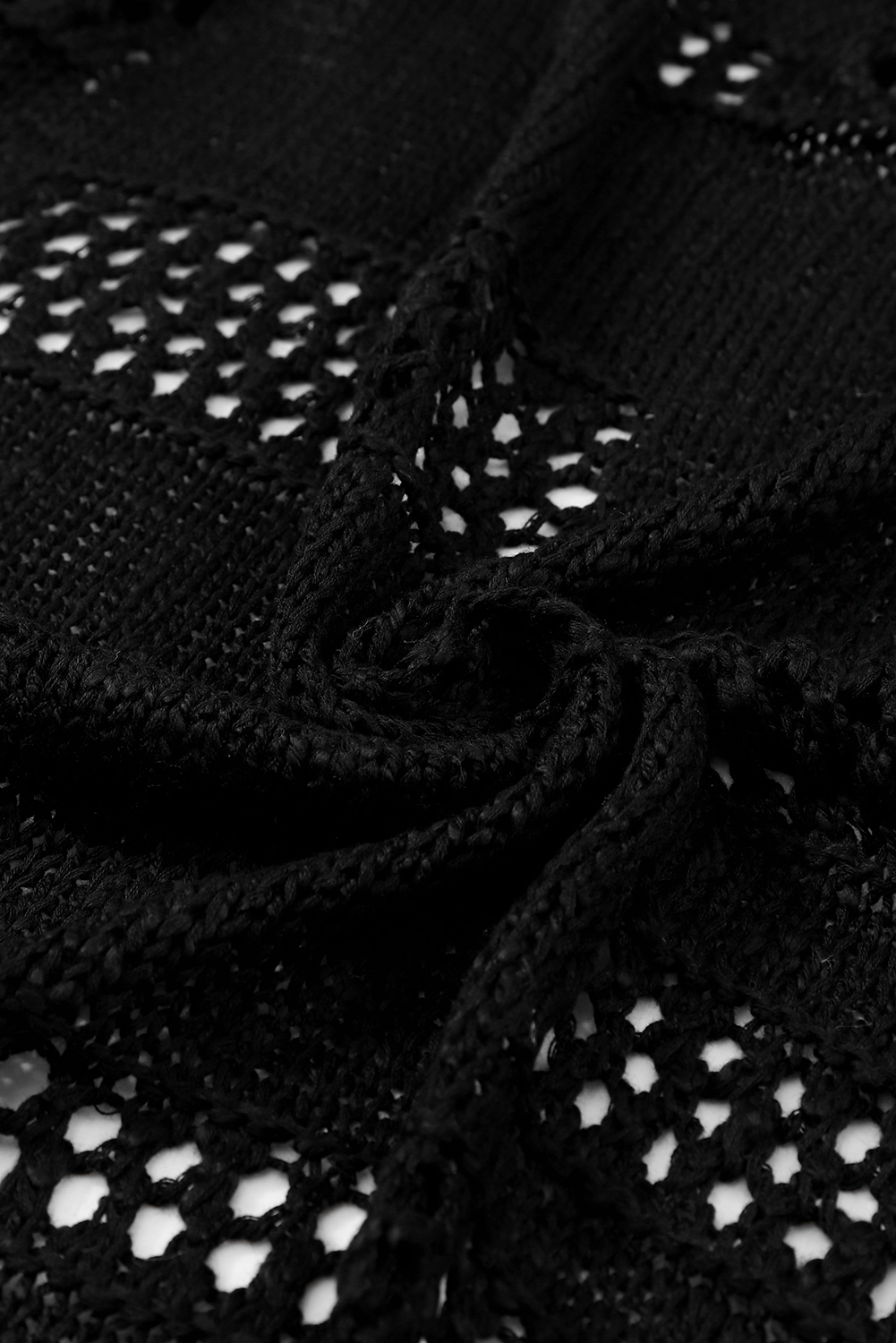 Black Casual Hollowed Knit Dolman Sleeve Cardigan - loveforevers