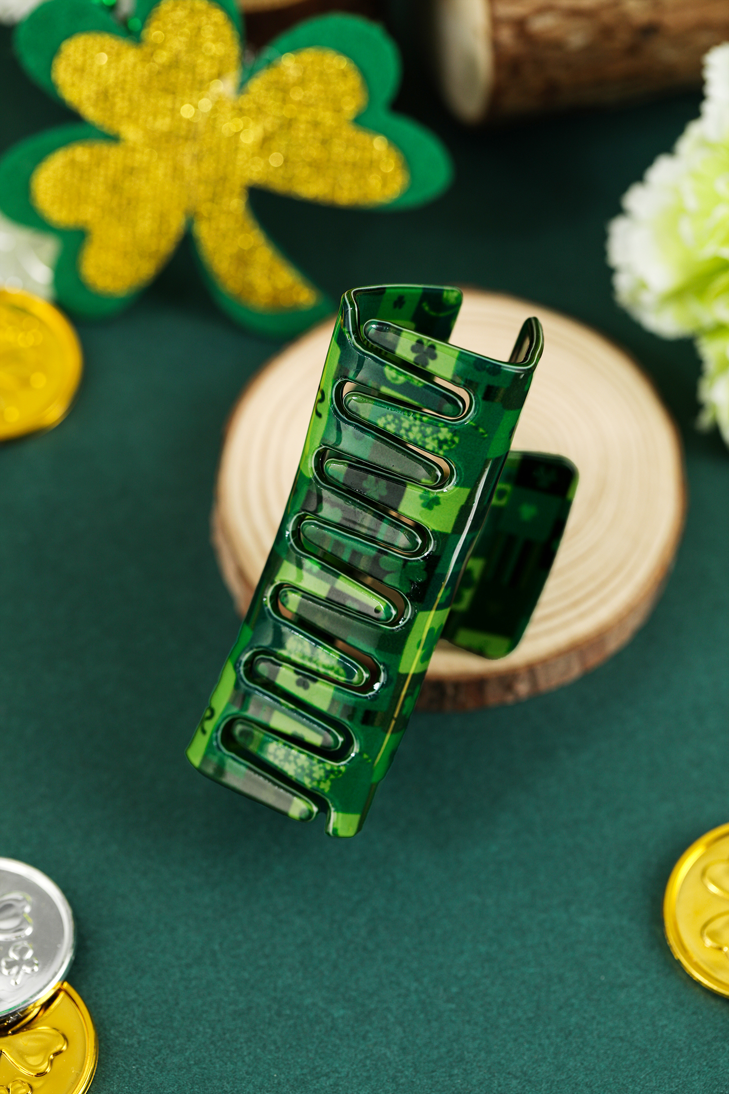 Dark Green St Patricks Day Clover Square Hair Claw Clip - loveforevers