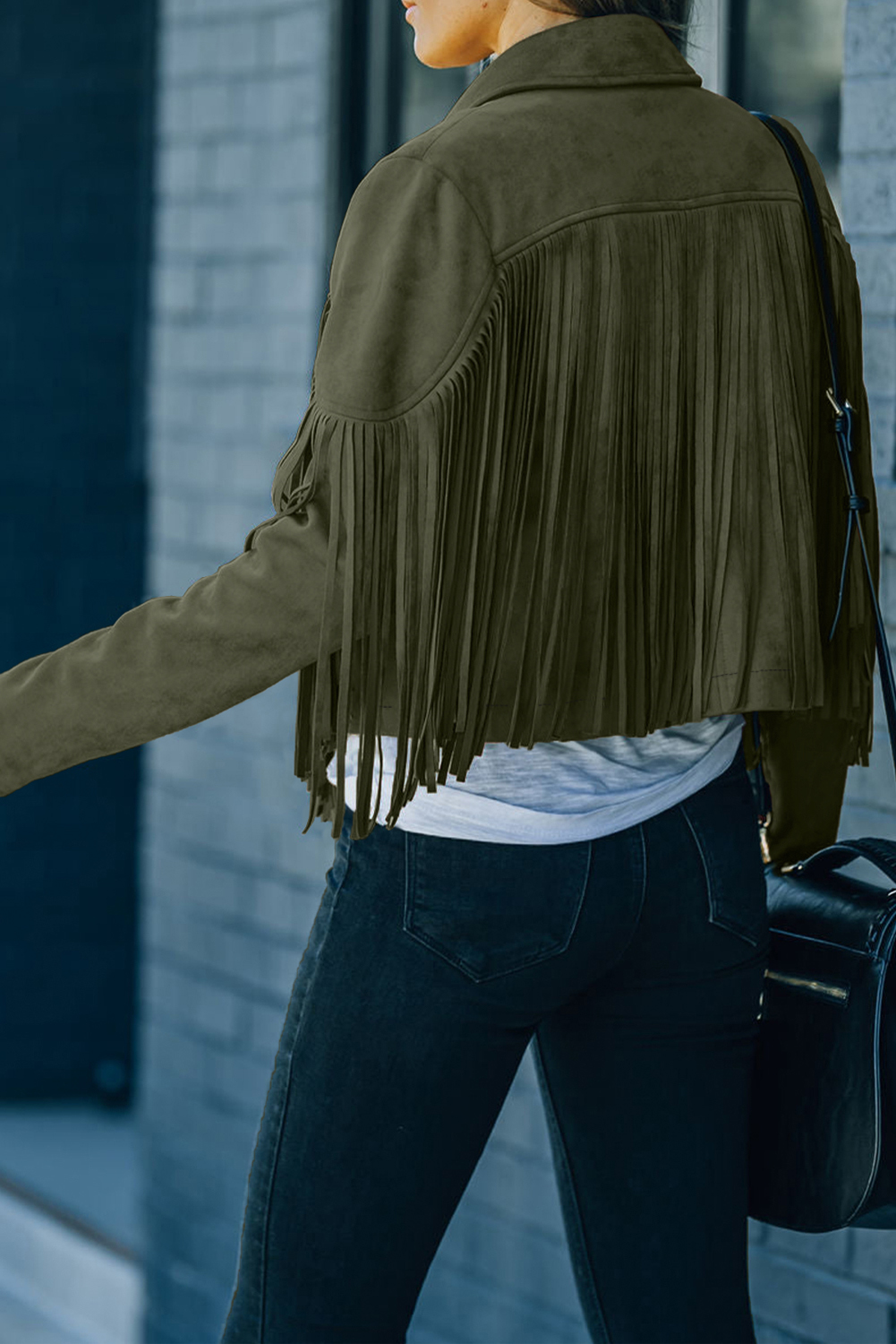 Gray Cropped Fringe Faux Suede Jacket - loveforevers