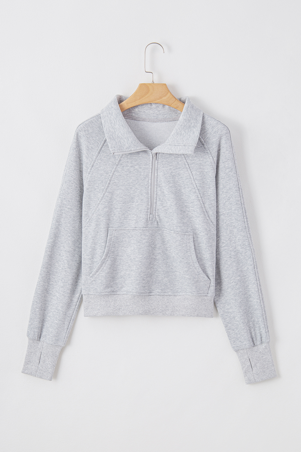 Aruba Blue Quarter Zip Stand Neck Kangaroo Pocket Sweatshirt - loveforevers