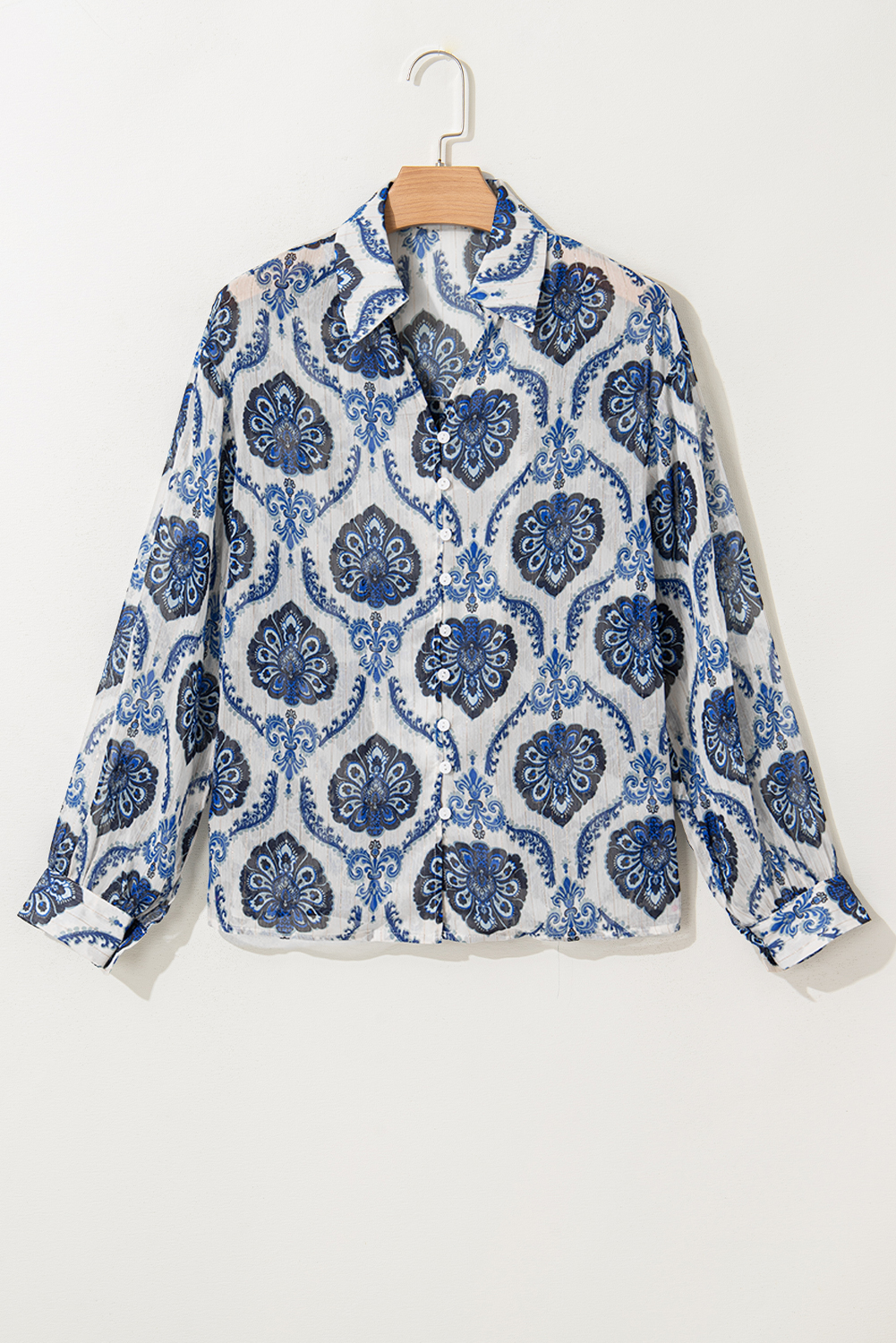 Blue Tribal Pattern Buttoned Front Loose Shirt - loveforevers