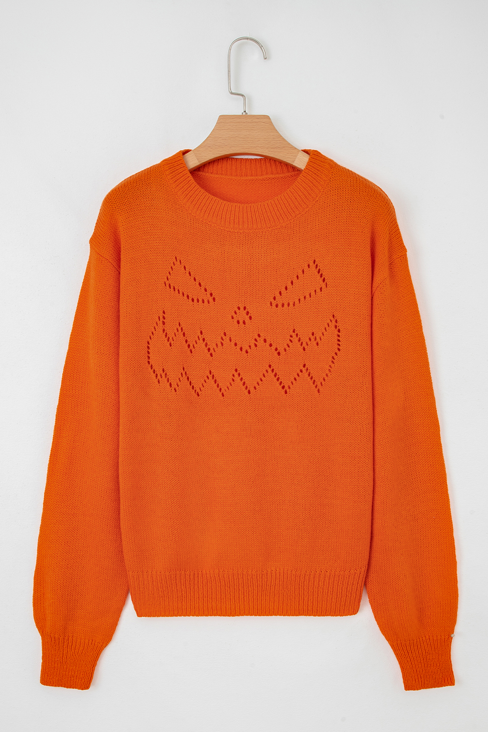Flamingo Halloween Spooky Face Hollowed Pattern Casual Sweater - loveforevers