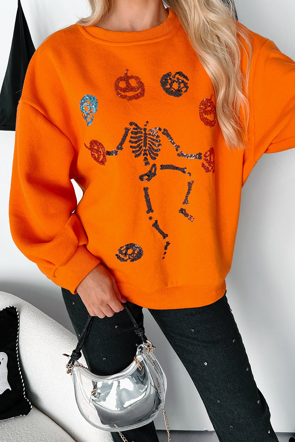Carrot Dancing Critters Sequin Halloween Crewneck Sweatshirt - loveforevers