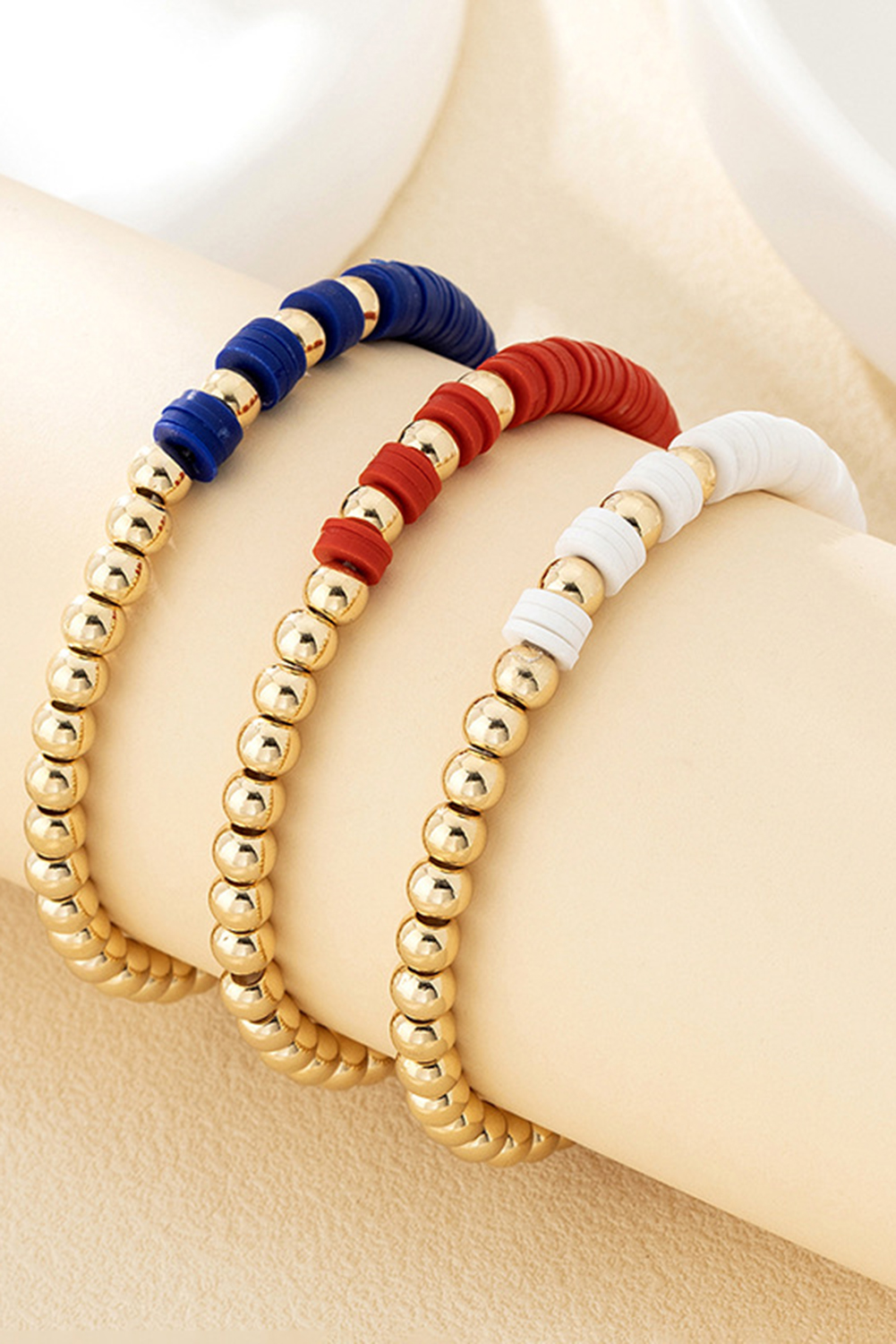 Gold US Flag Theme Beaded Triple Layer Bracelets - loveforevers