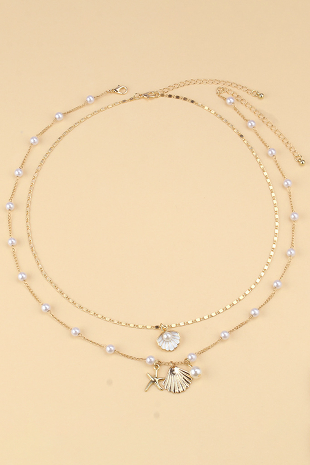 Gold Starfish Shell Pearl Dual Chain Necklace - loveforevers