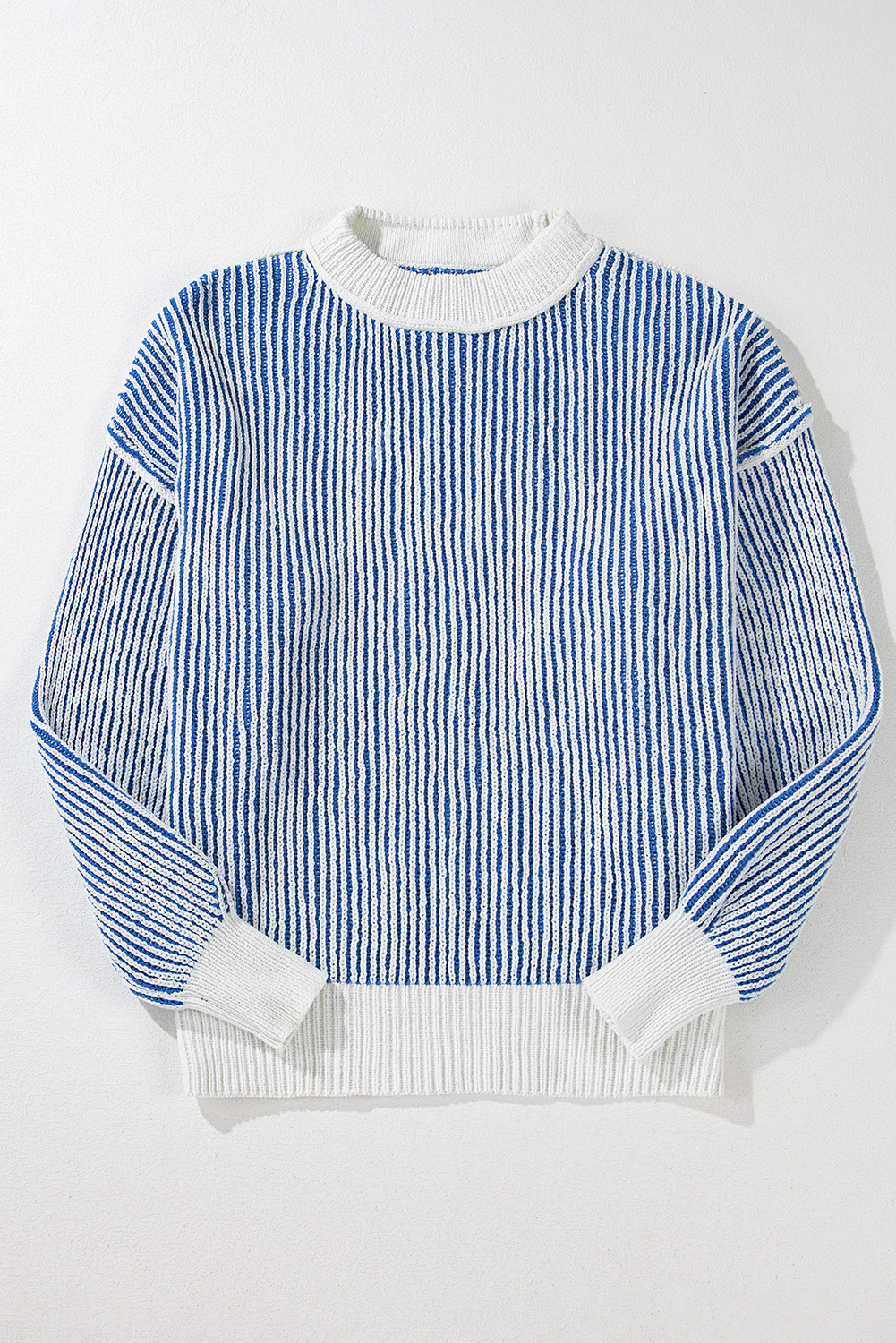 Bright Pink Striped Textured Knit Contrast Edge Loose Sweater - loveforevers