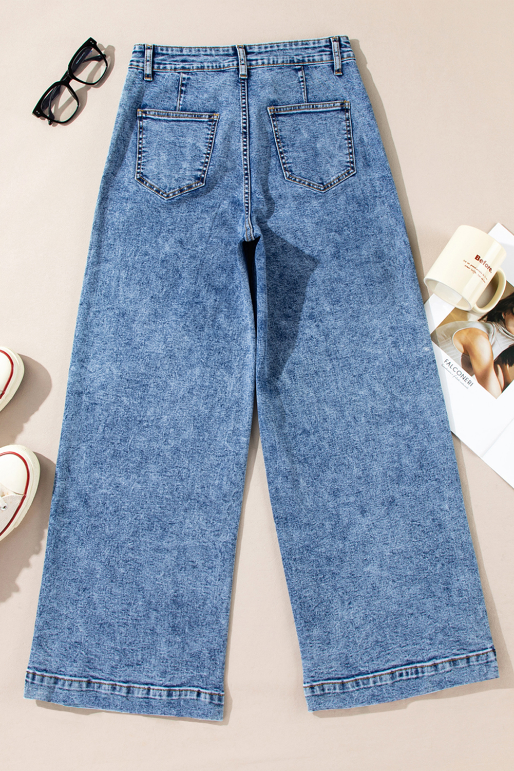 Light Blue Chic Patch Pocket Straight Leg Loose Jeans - loveforevers