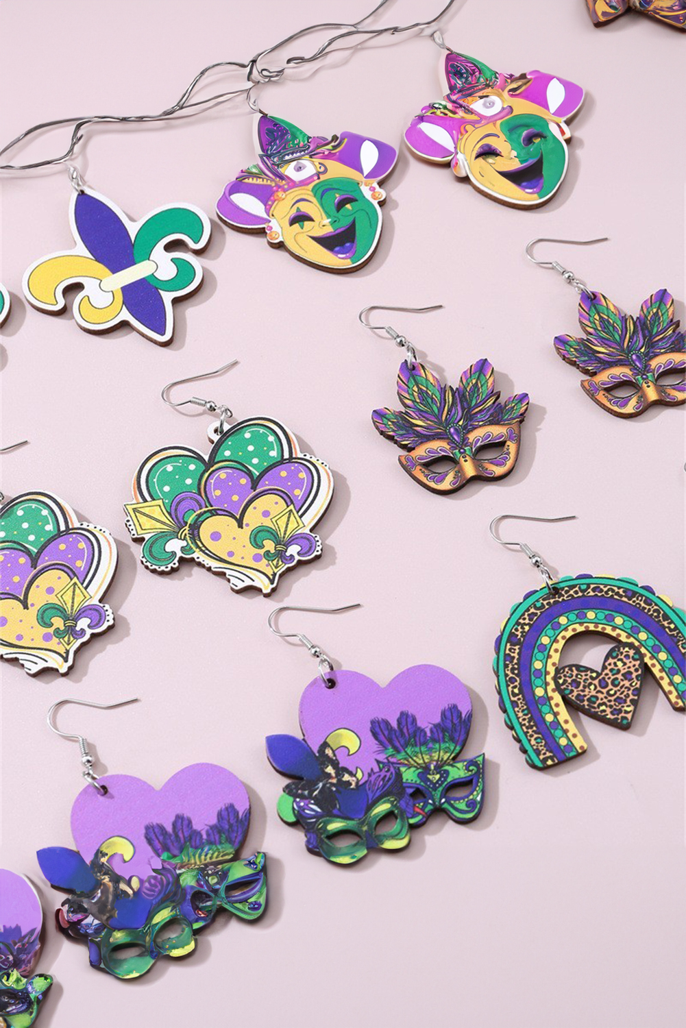 Meadow Mauve Mardi Gras Mask Dangle Hook Earrings - loveforevers