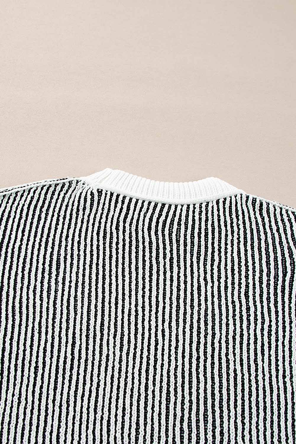 Bright Pink Striped Textured Knit Contrast Edge Loose Sweater - loveforevers