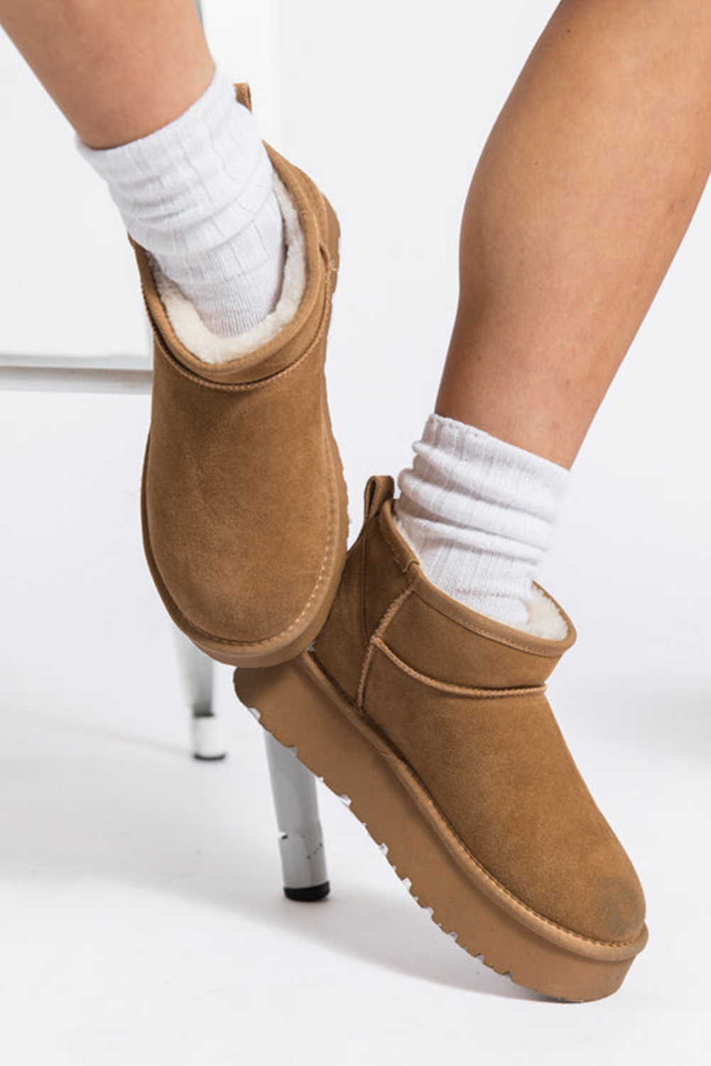 Chestnut Faux Fur Lined Suede Ankle Snow Boots - loveforevers