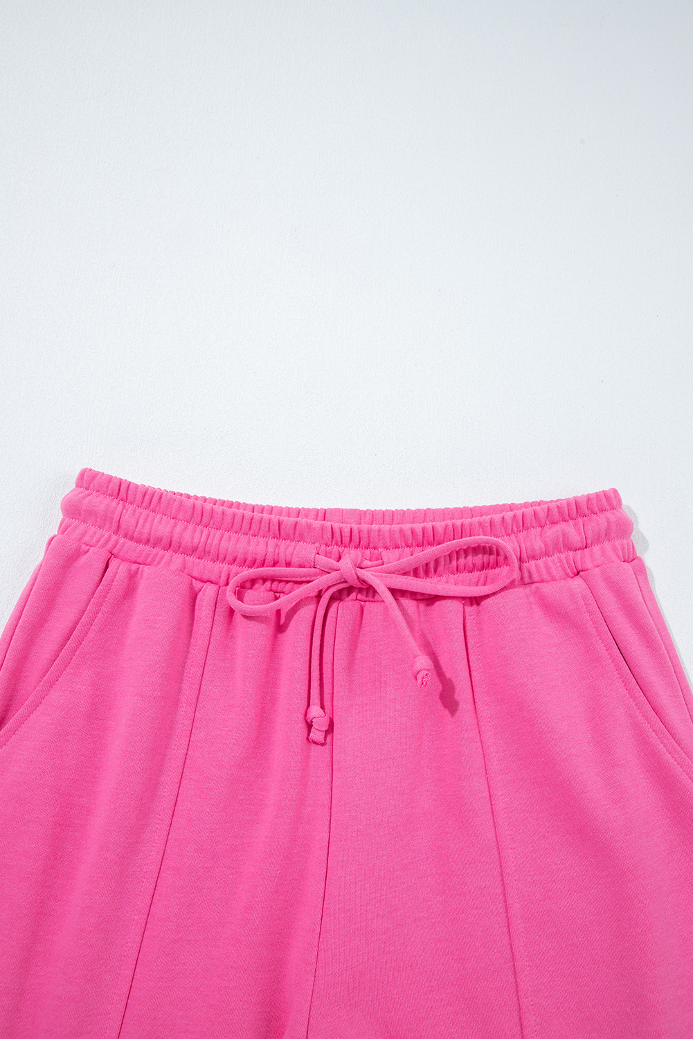 Bright Pink Raw Edge Half Buttons Pullover and Jogger Pants Set - loveforevers