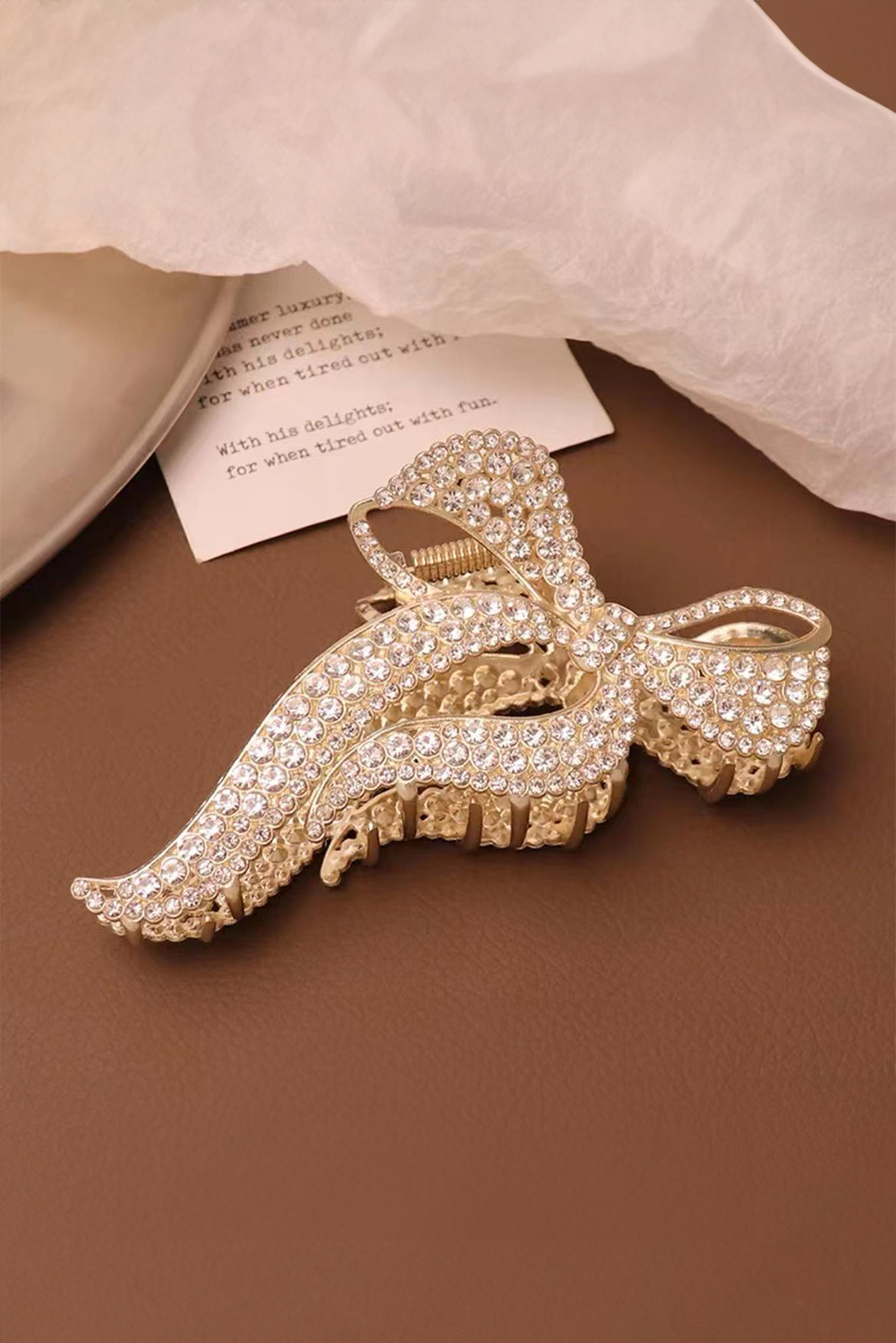 Gold Full Pearl Bow Knot Hair Claw Clip - loveforevers