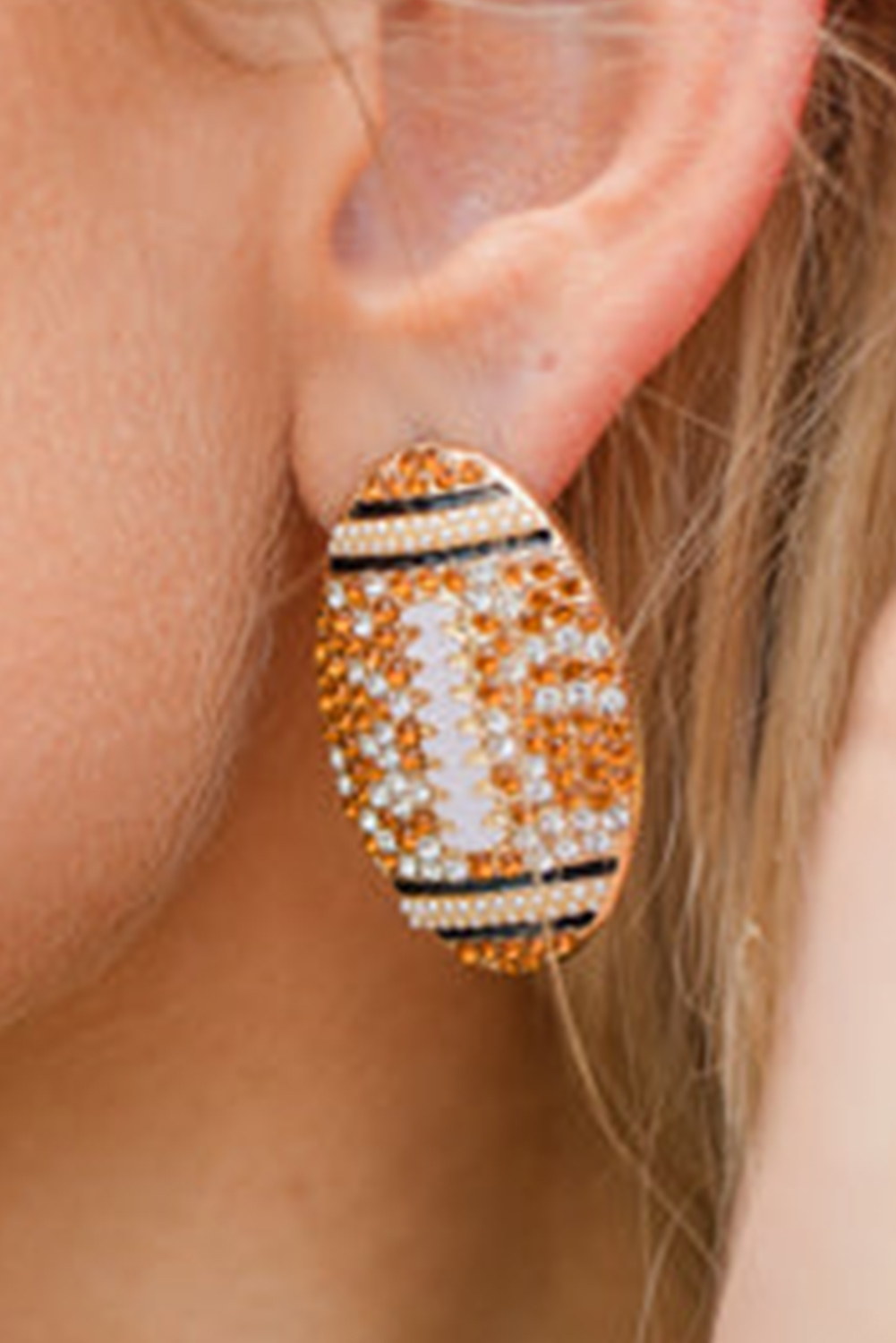 Gold Rhinestone Rugby Football Game Day Stud Earrings - loveforevers