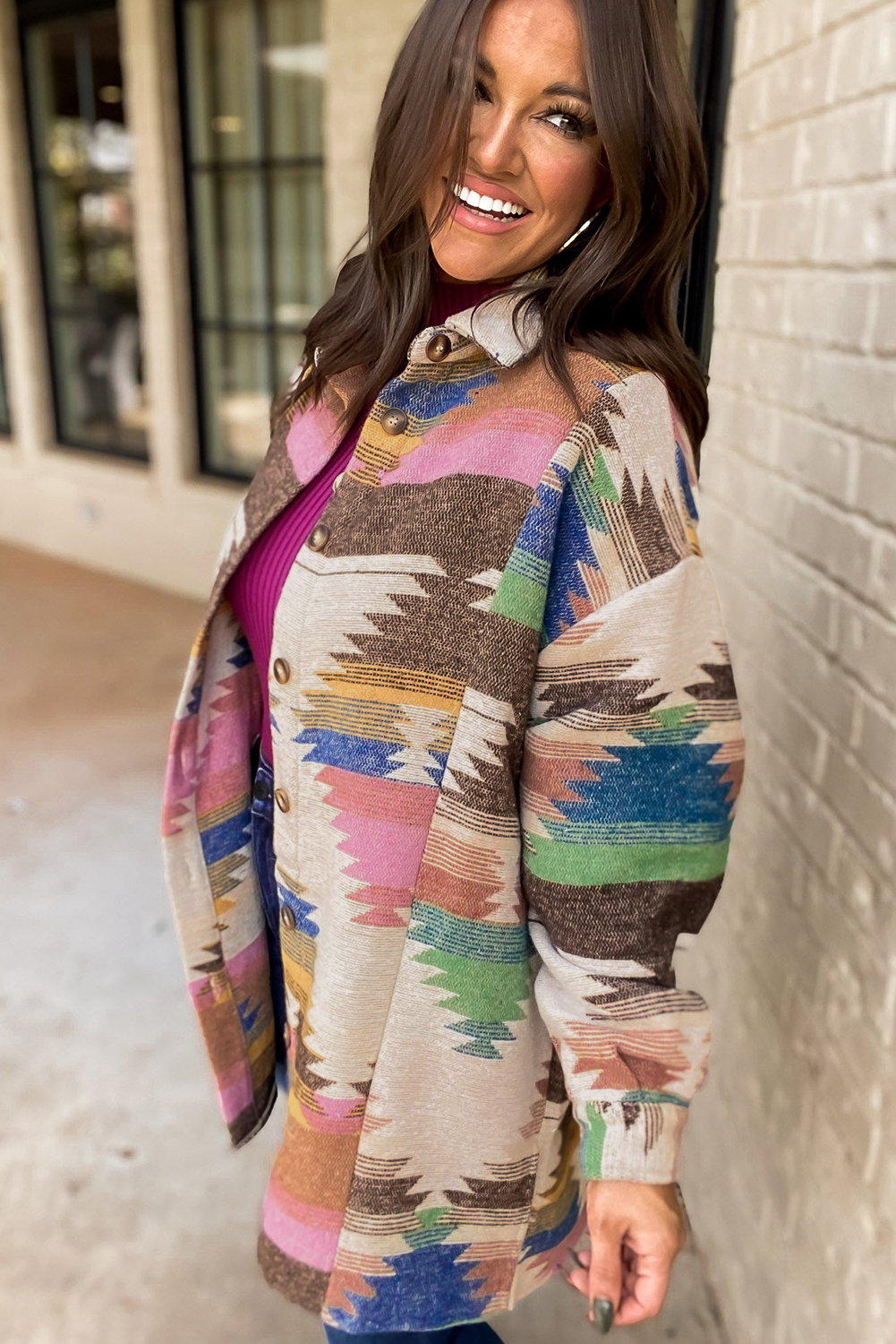 White Aztec Print Button Up Shacket - loveforevers