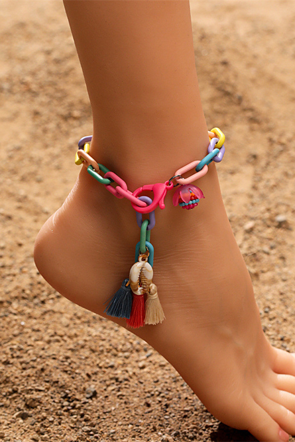 Bonbon Shell Tassel Colorful Chain Link Adjustable Anklet - loveforevers