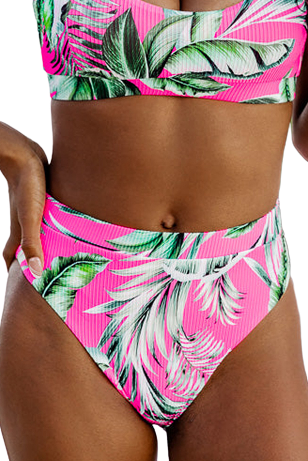 Rose Tropical Print Textured Bikini Bottoms - loveforevers