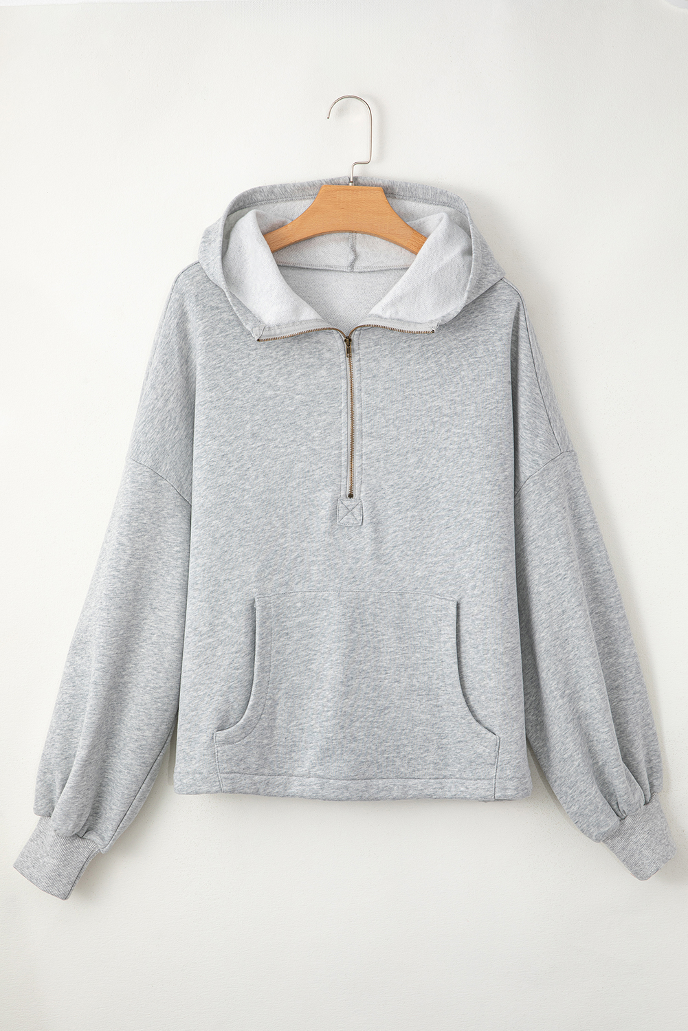 Bonbon Fleece Lined Half Zipper Kangaroo Pockets Loose Hoodie - loveforevers