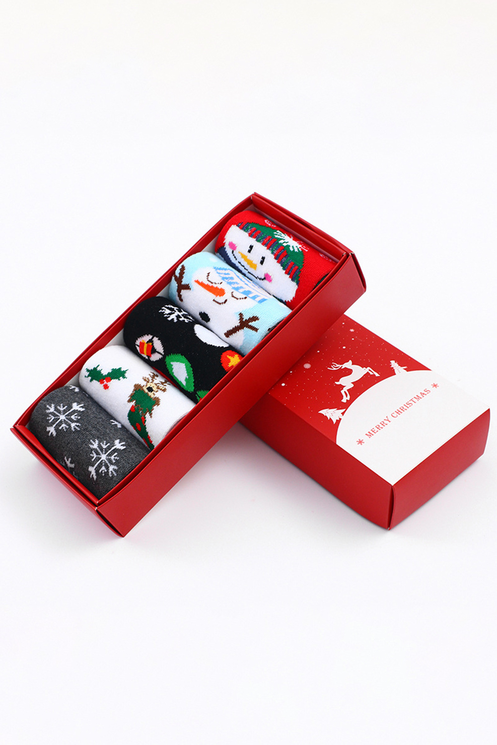 White Christmas Cartoon Pattern 5 Pairs/Set Socks Set with Box - loveforevers