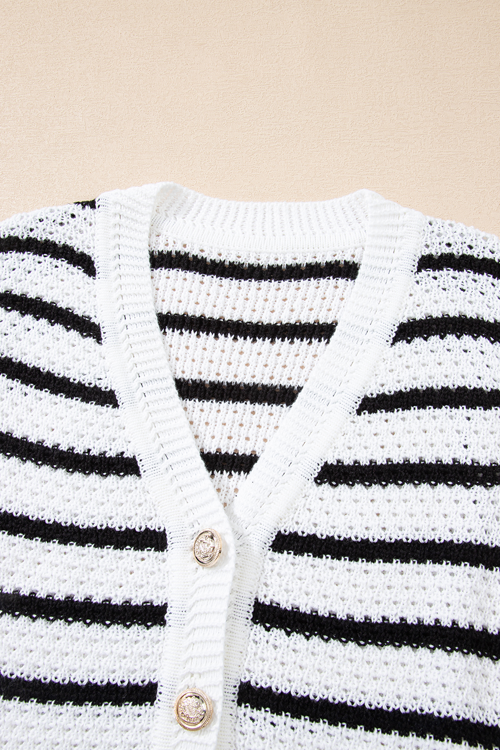 Sky Blue Stripe V Neck Gold Buttons Elegant Sweater Vest - loveforevers
