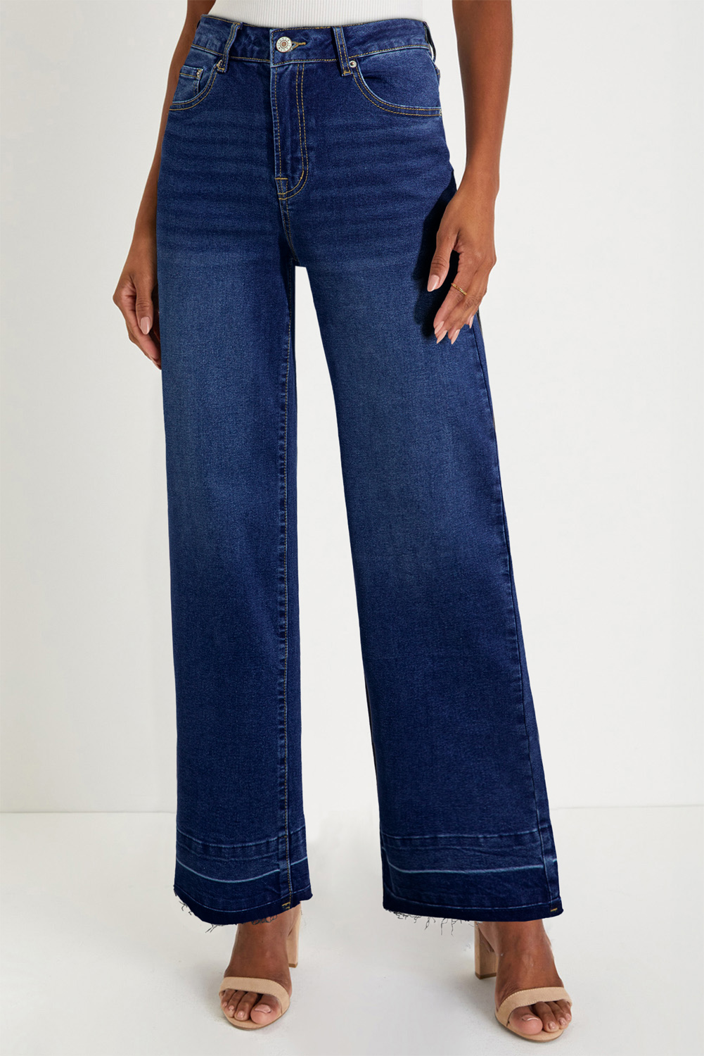 Real Teal Raw Hem Unique Cuffs Straight High Rise Loose Jeans - loveforevers