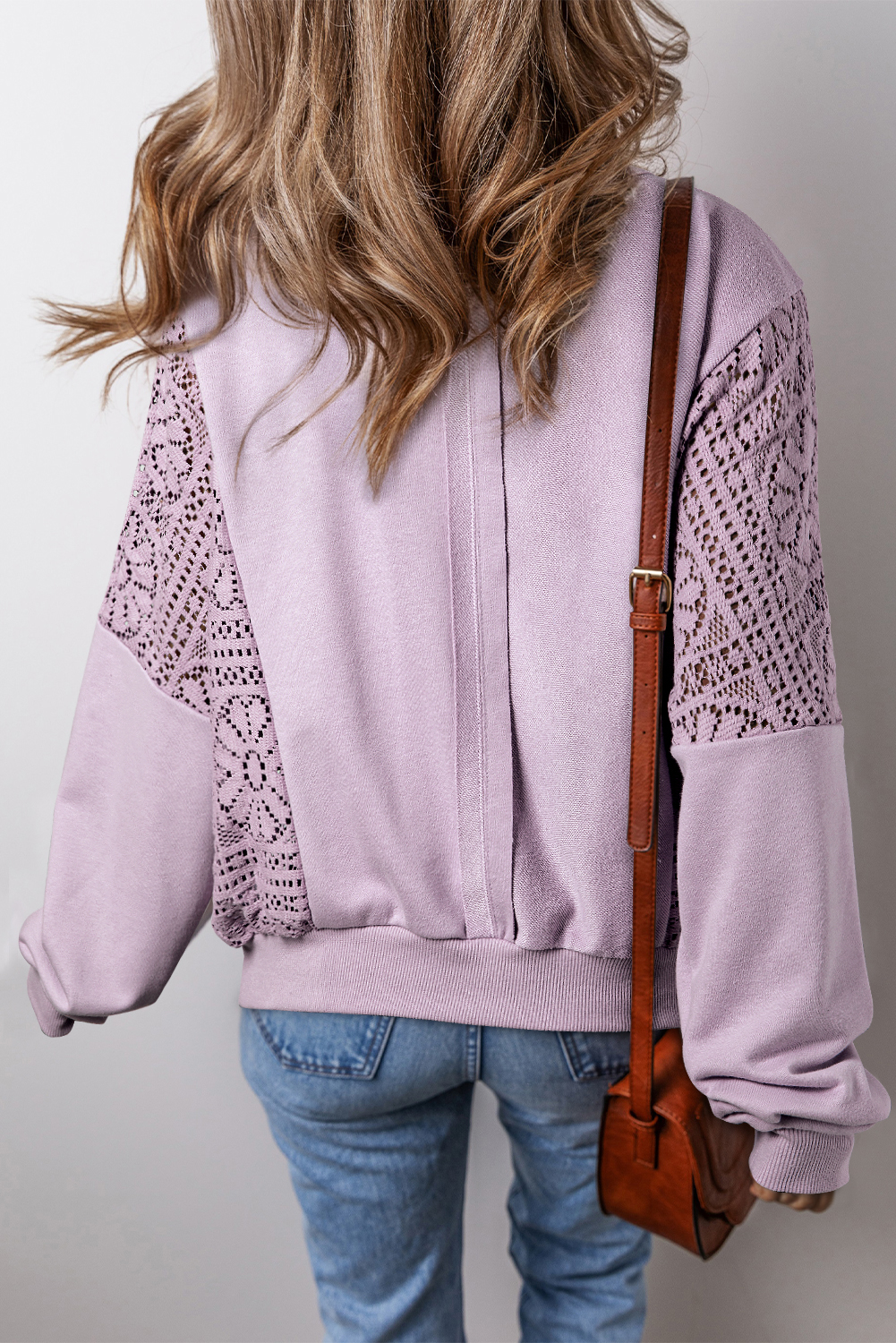 Parchment Knit Crochet Exposed Seam Ribbed Trim Sweatshirt - loveforevers