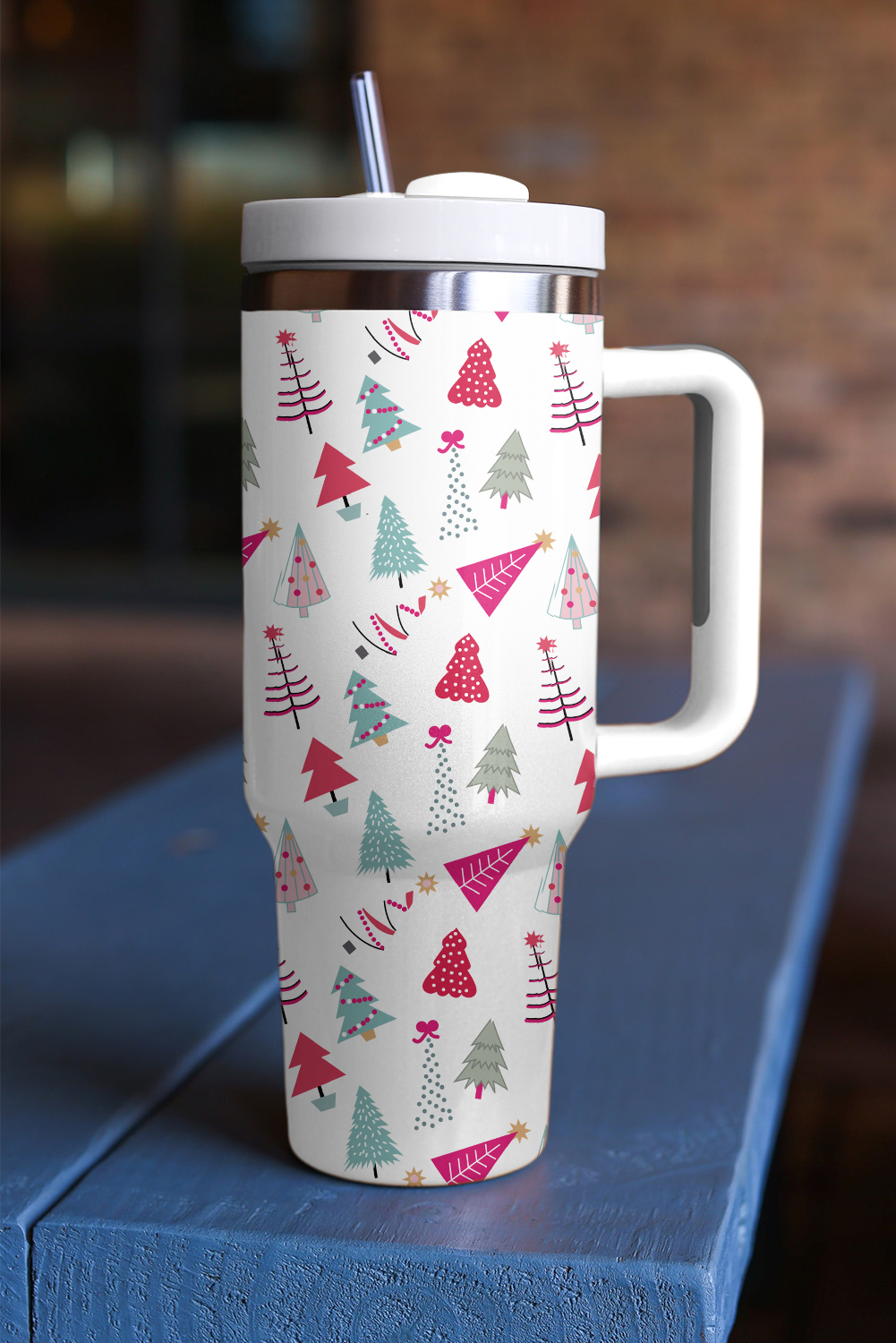 White Cartoon Christmas Tree Printed Thermos Cup 40oz - loveforevers