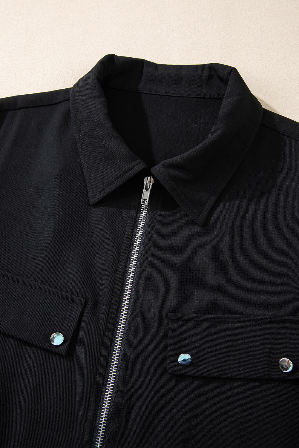 Red Dahlia Collar Tab Sleeve Zip Up Flap Detail Jacket - loveforevers