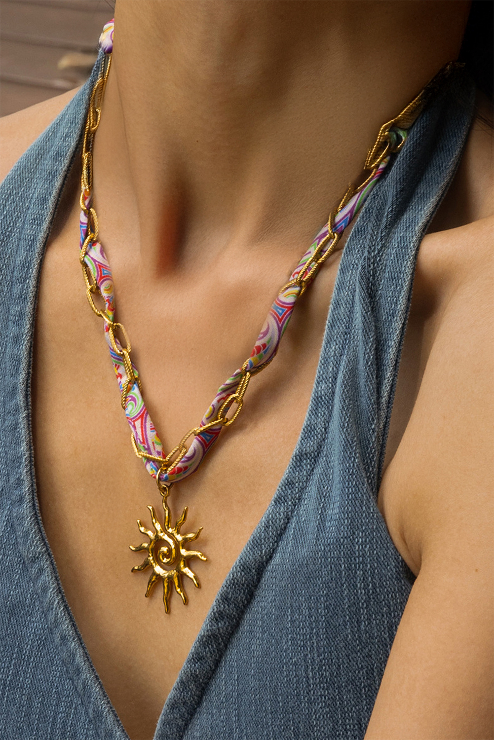 Gold Plated Chain Boho Scarf Twine Sun Goddess Necklace - loveforevers