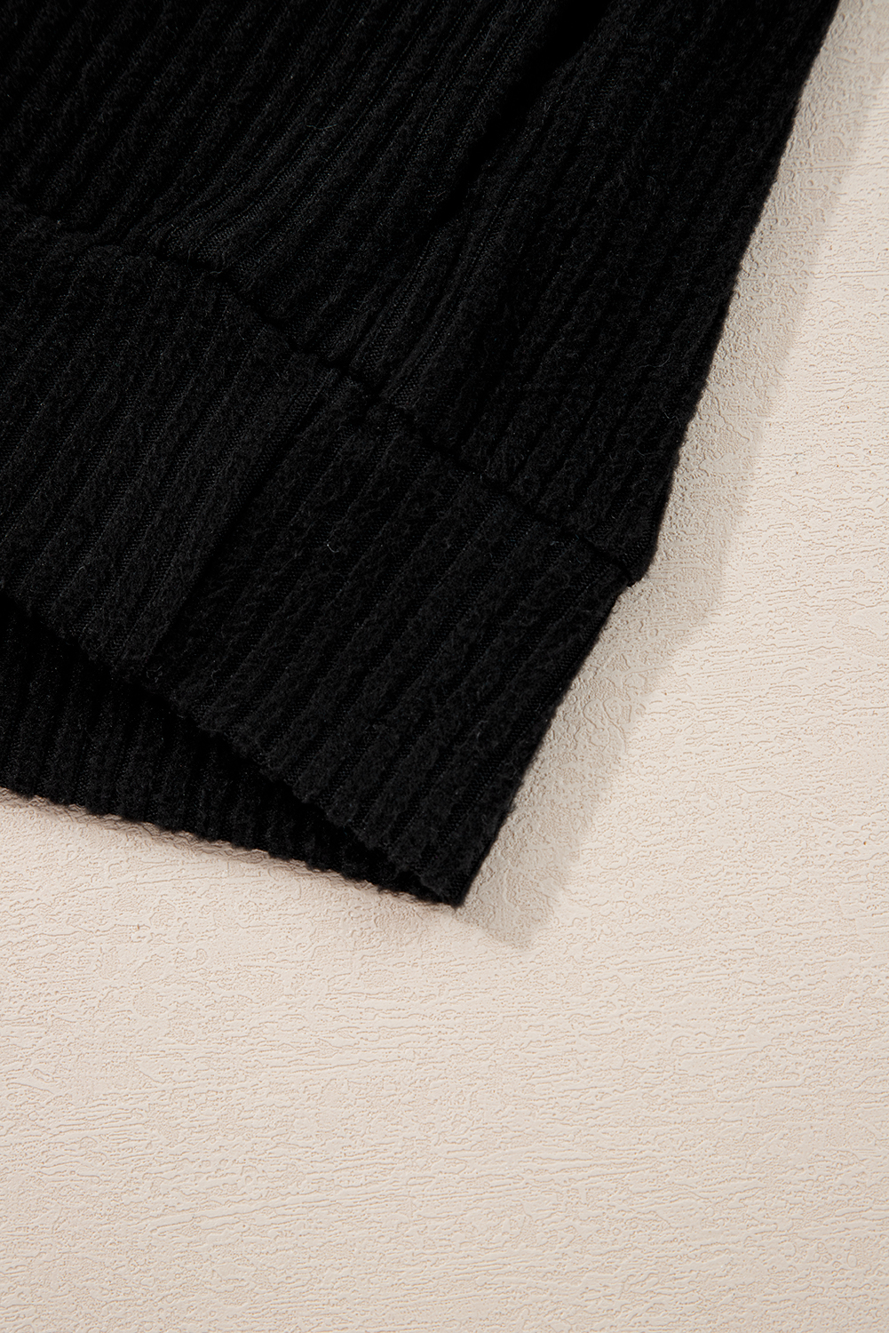 Black Ribbed Zip Stand Neck Drop Shoulder Pullover Bodycon Skirt 2pcs Set - loveforevers