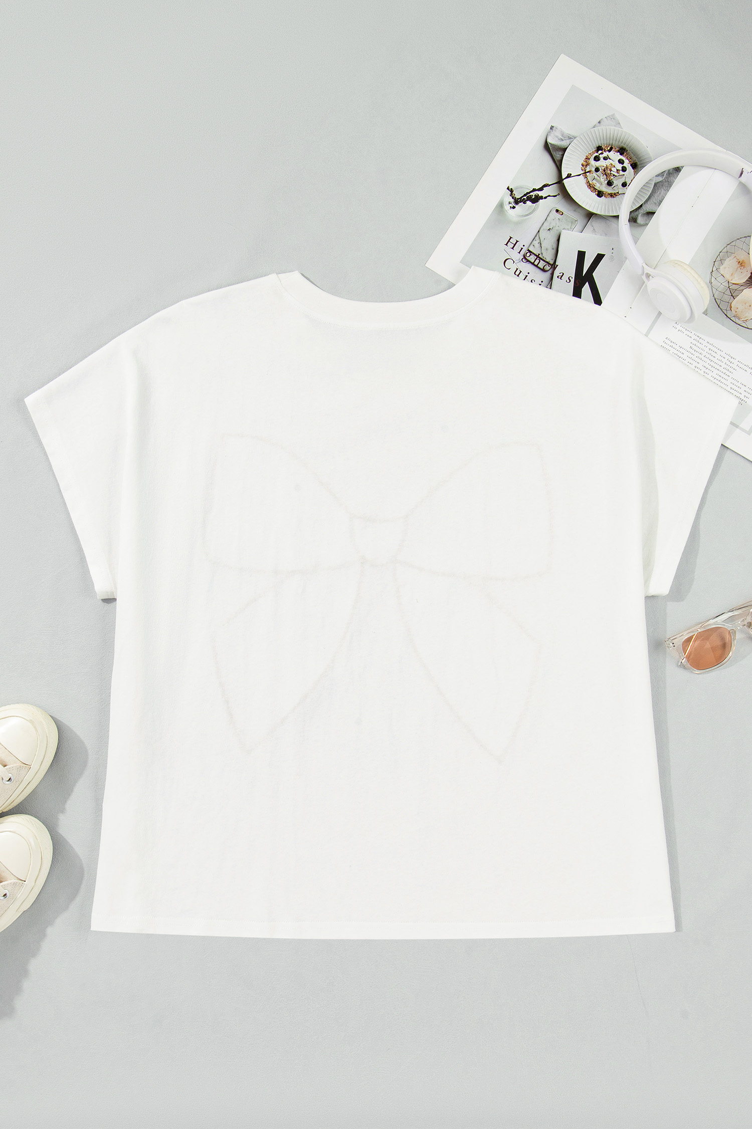 Pink Leopard Bow Embroidered Cotton Round Neck T Shirt - loveforevers