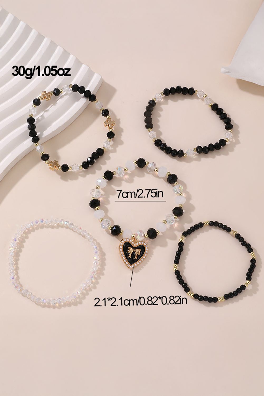 Black Heart Pendant Beaded Layered Bracelets - loveforevers