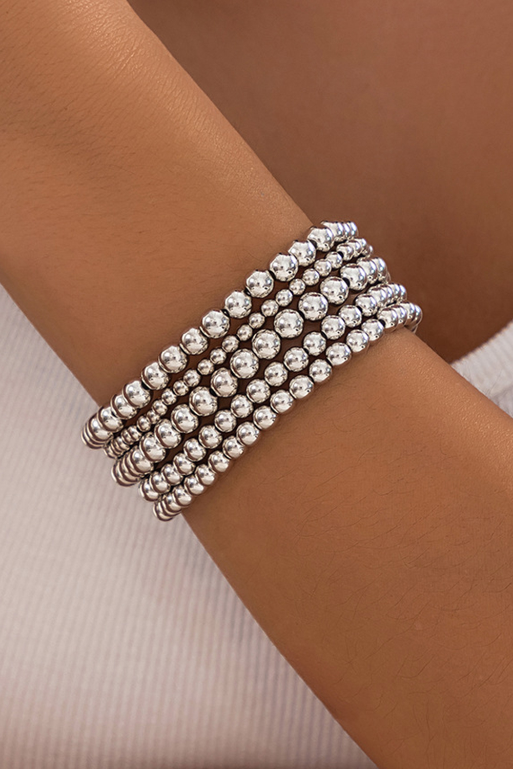 Silvery 5pcs/set Beaded Bracelet Set - loveforevers