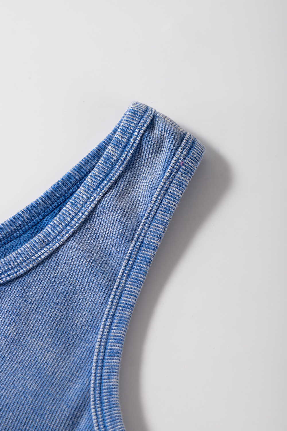 Sky Blue Mineral Wash Ribbed Notch Neck Tank Top - loveforevers
